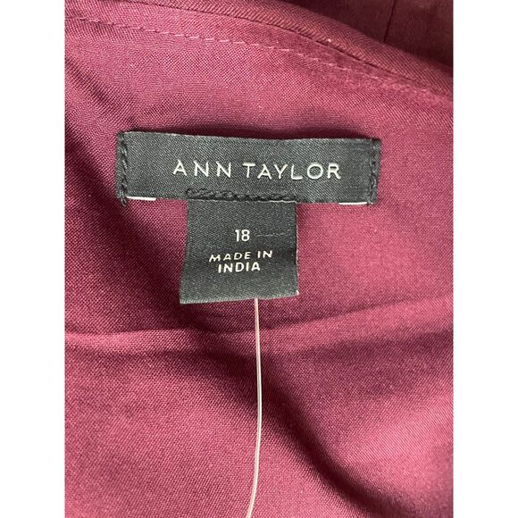 Ann Taylor Women's Dress Fit & Flare Jacquard Flutter Sleeve 18 Maroon Floral - Picture 5 of 11